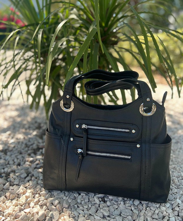 Dual Zipper Moto Leather Concealment Tote #7008