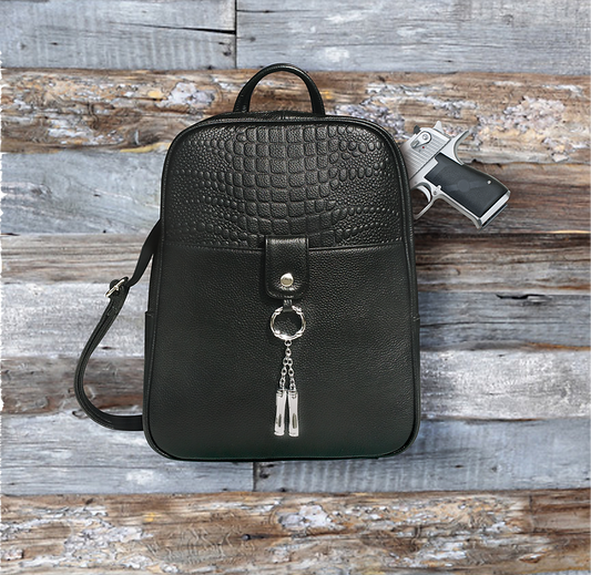 Black Cowhide Leather Backpack #7098