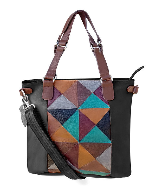 Quilted Patch Leather Tote Bag #7030