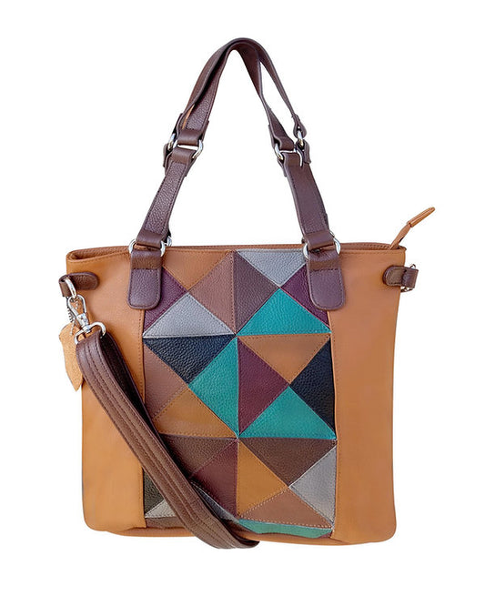 Quilted Patch Leather Tote Bag #7030