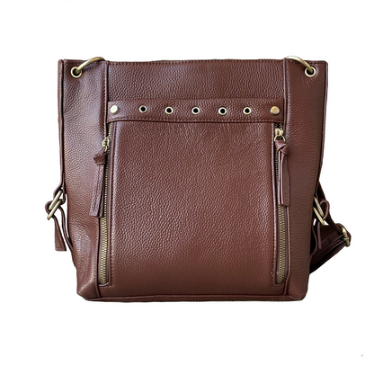 Stylish leather satchel with adjustable shoulder strap