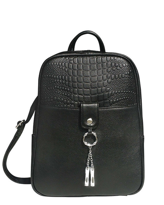Black Cowhide Leather Backpack #7098
