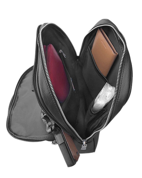 Black Cowhide Leather Backpack #7098