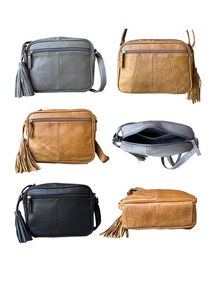   3 pockets, crossbody or shoulder bag.
