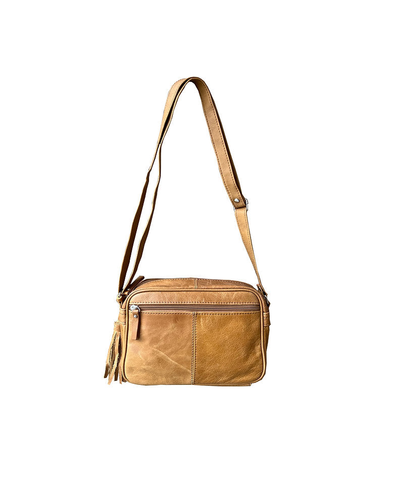   3 pockets, crossbody or shoulder bag.
