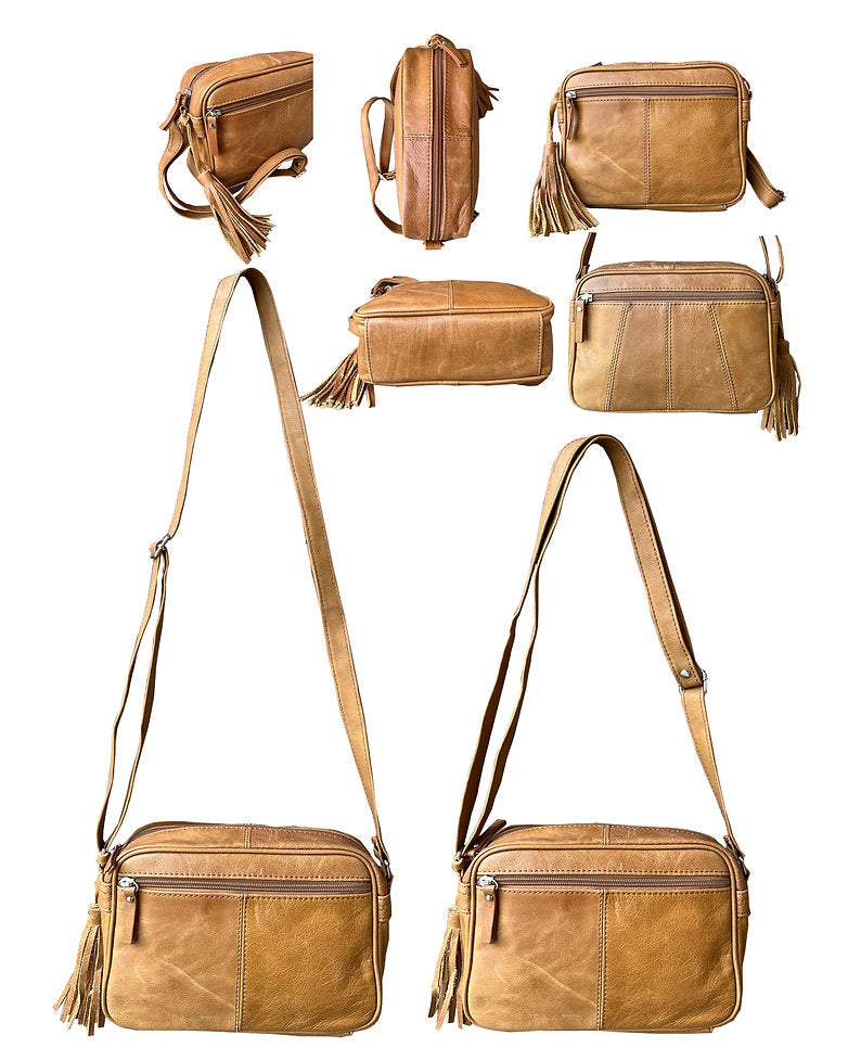   3 pockets, crossbody or shoulder bag.