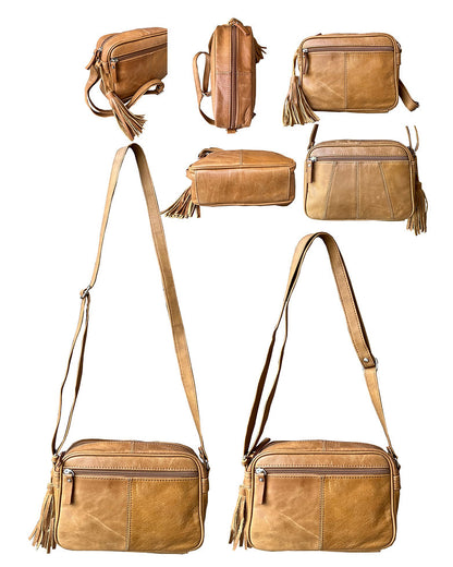   3 pockets, crossbody or shoulder bag.