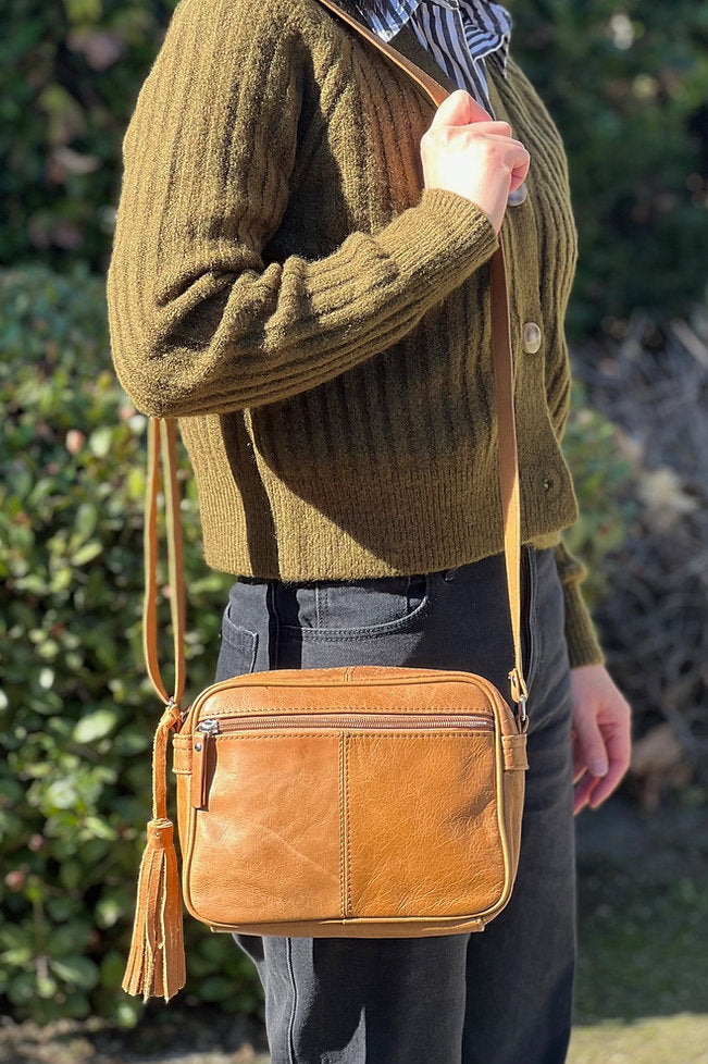   3 pockets, crossbody or shoulder bag.