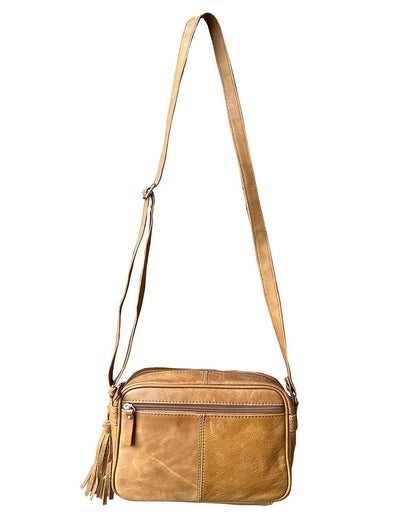   3 pockets, crossbody or shoulder bag.